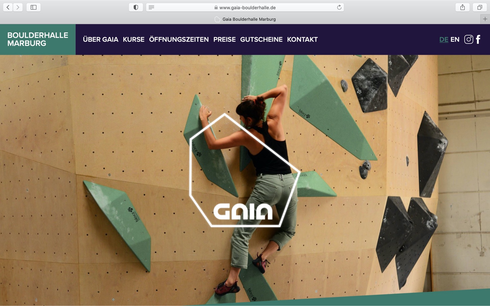 Screenshoot of Gaia Boulderhalle Marburg